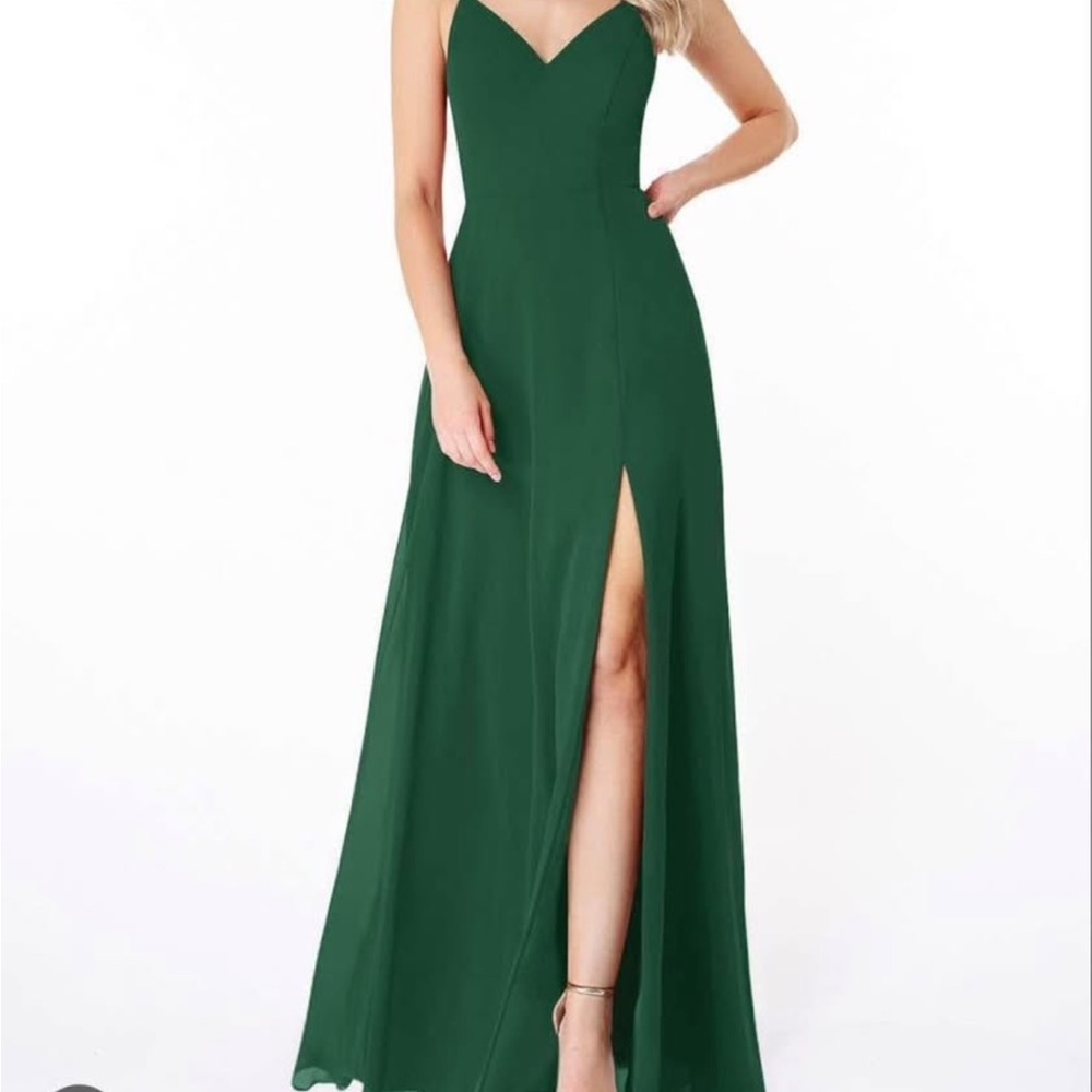 Azazie Pink Maxi Gown Spaghetti Strap Prom Dress - Picture 6 of 6